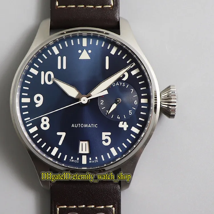 Top Version ZFF Big Pilot 500908 7 Day Power Reserve Blue Dial Cal 51111 Automatisk 500916 Herrklocka Stålfodral Läderband SPOR295Z