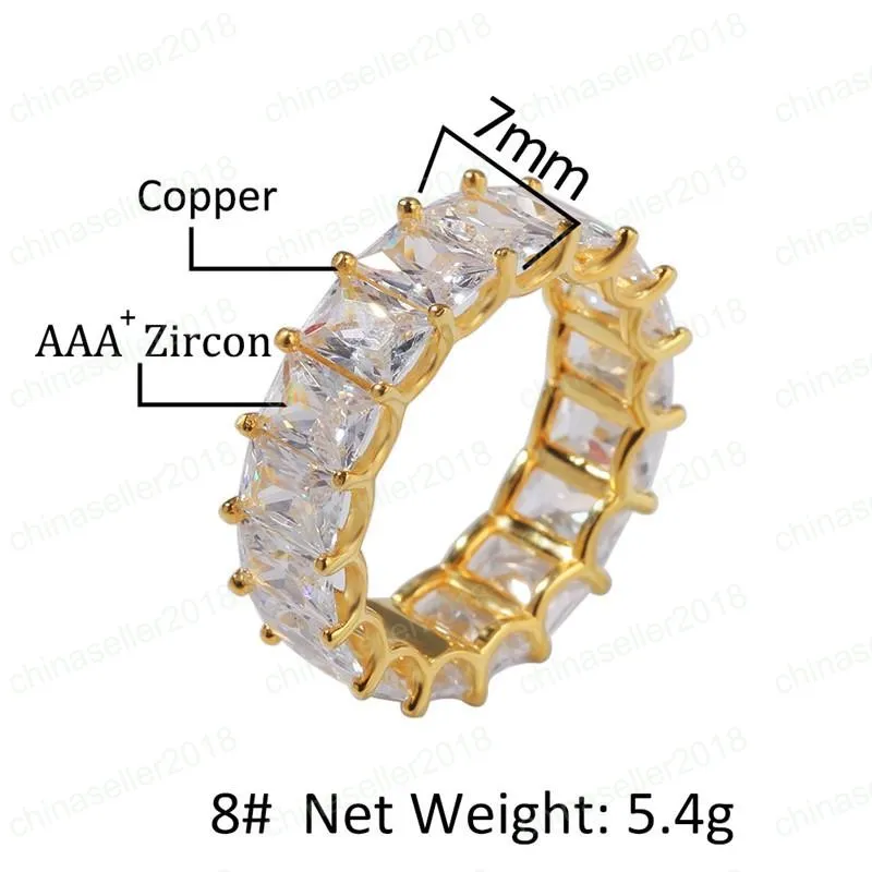 Iced Out Hiphop Cz Stone Anneaux Bling 18K Gold plaqué Diamond 925 STERLING Silver Ring Mens Hop Hop Jewelry281r