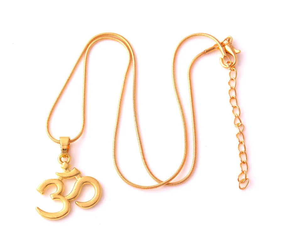 Bouddhiste hindou en or OM CHARM PENDNAT INDIA YOGA Collier de chaîne de blé religieux Jewelry241w