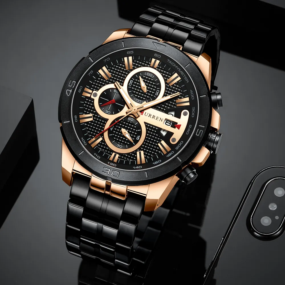Curren Business Men Kijken luxe merk roestvrijstalen staalpolhorloge Chronograph Army Military Quartz Watches Relogio Masculino200Z