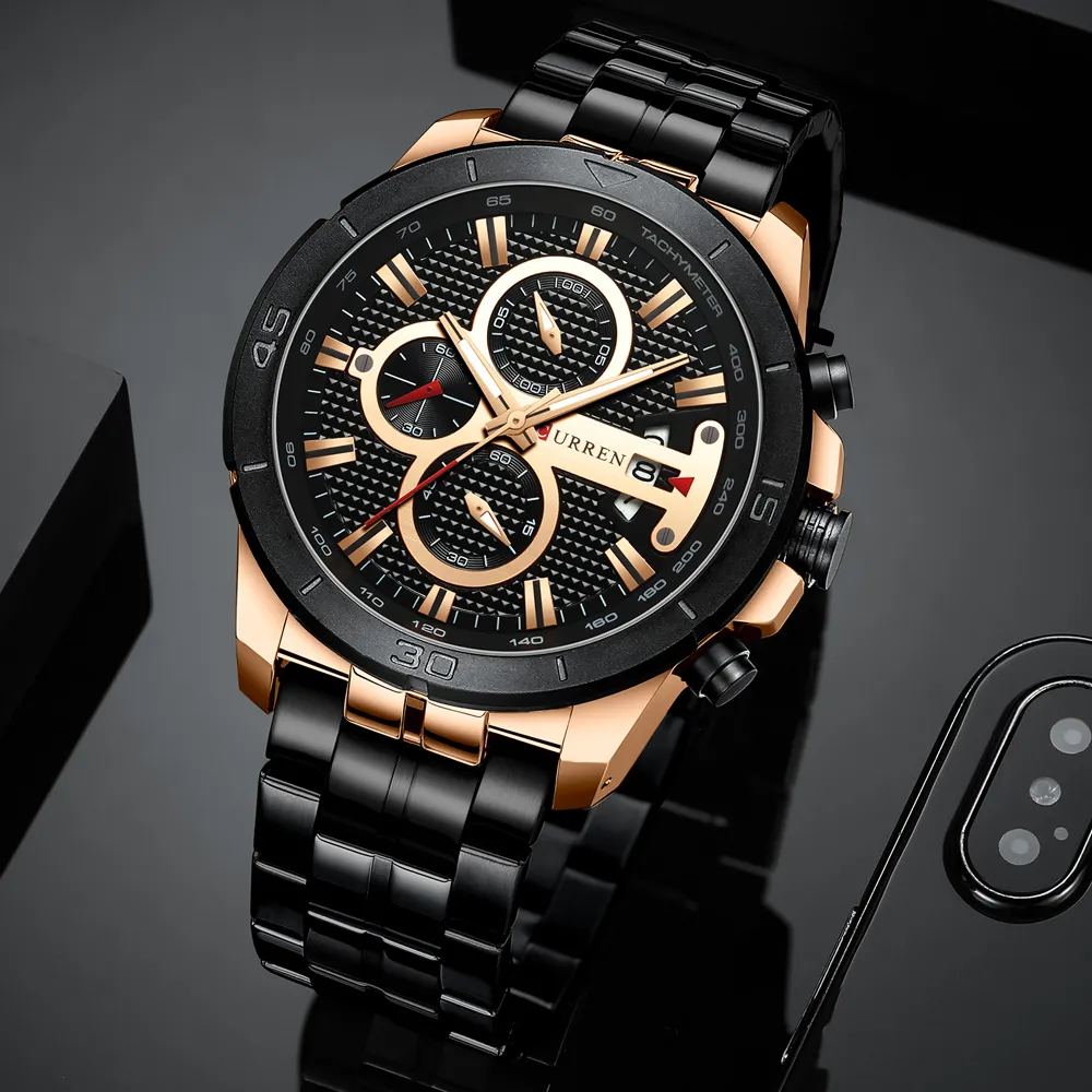 Curren Men Watch Top Brand Brand Luxury Chronograph Quartz Watches inossidabile Acciaio Orologi da polso da polso da polso Renogio Masculino249e