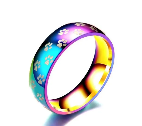 Anel de dedo com estampa de pata pequena arco-íris colorido para casal promessa de noivado 6mm anéis de casamento para amantes lésbicas gays joias181w