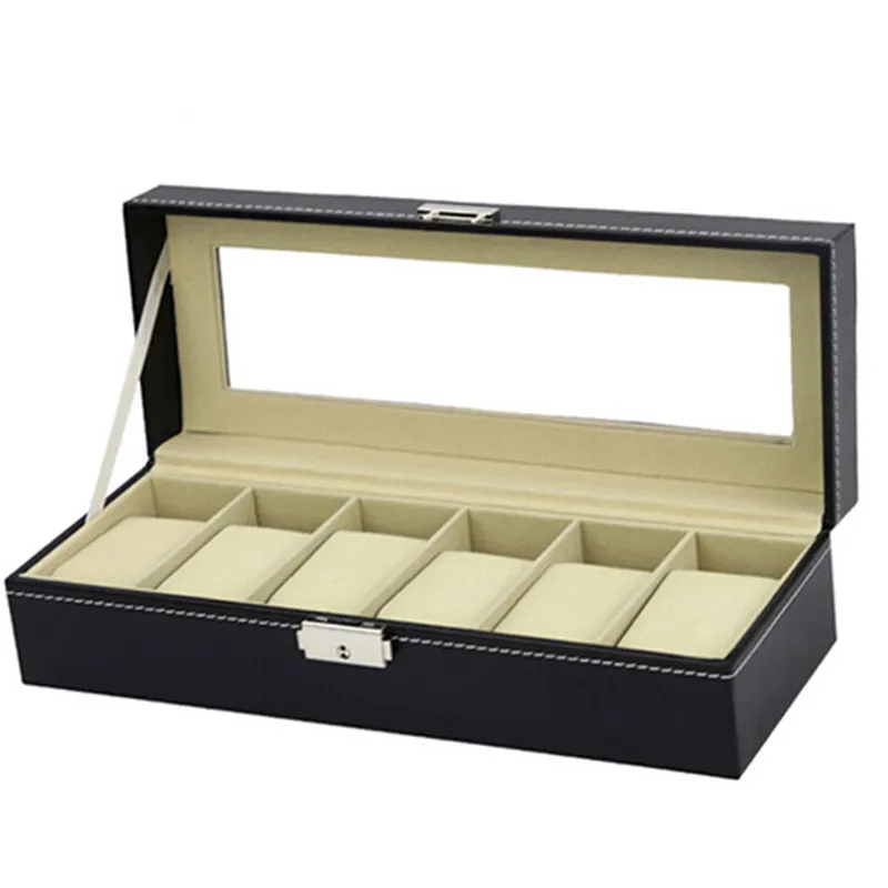 Liscn Watch Box 5 شبكات مربعات مربعات Case Pu Caja Reloj Black Holder Boite Montre Jewelry Gift Box 20181288q