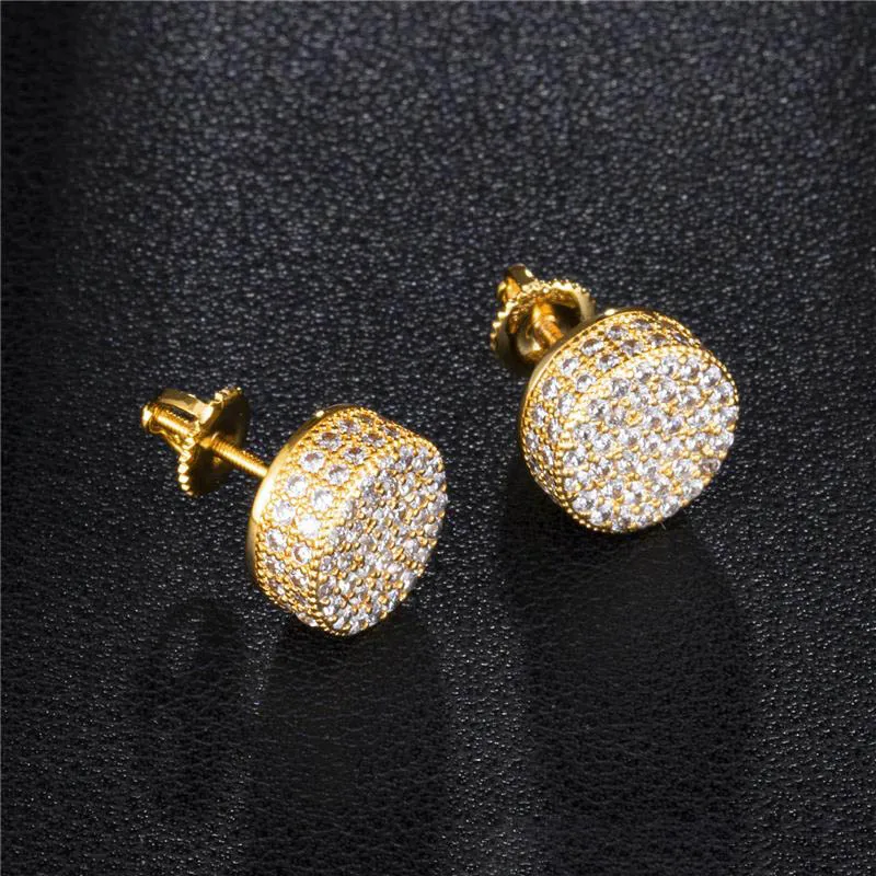 Gold and Silver Color Micro Pave CZ Screw Back Stud Earrings for Women Wedding Party Jewelry2396