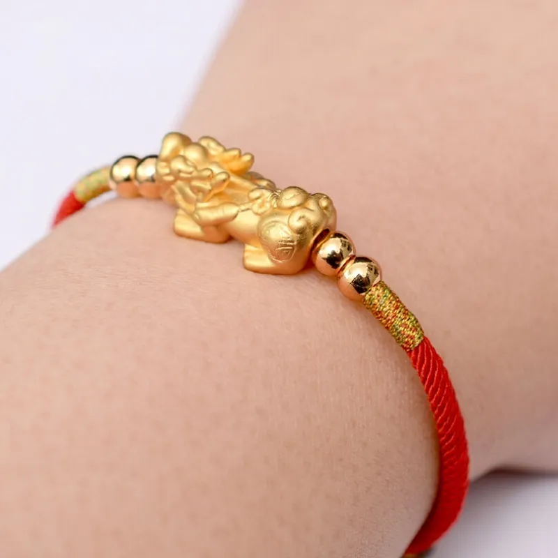 Bracelet de corde rouge de noeud de dragon tissé à la main chinois à la mode pur 999 bracelet de charme Pixiu en argent pour hommes femmes ou amoureux entiers J19326m