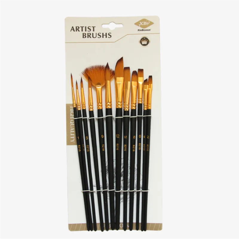 Aquarelle Gouache manche en bois dessin Art fournitures enfants étudiant Nylon cheveux 12 pièces pinceau ensemble peinture stylo