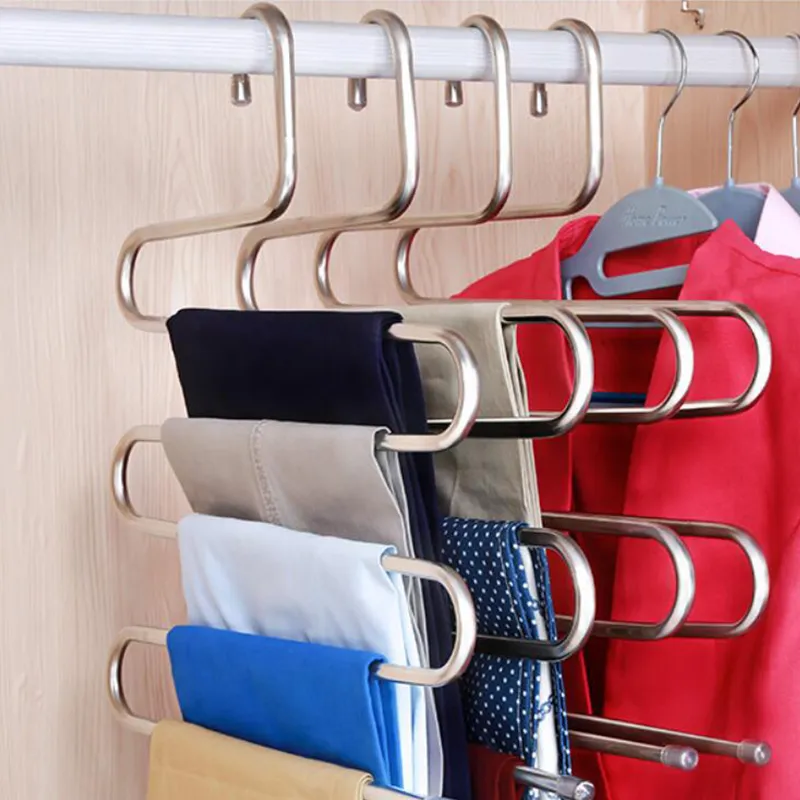 Hanger Multilayer storage rack wardrobe 5-layer Pants Rack Shelf Stainless Steel S-Type Tools Belt Clothes Coat T200415231n
