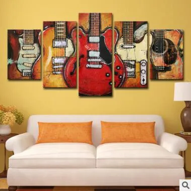 Wall Art Canvas Pictures 5 Panels Modern Music Guitar No Frame Oil Painting Canvas Art Wall Picture For Bed Room Unframed Soccer301o