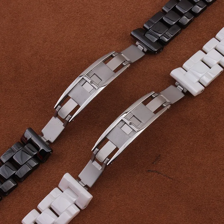 Pour bracelet de montre en céramique 19mm 16mm haute qualité noir blanc bracelet en céramique bracelet boucle en acier bande de déploiement bracelets de montre polis 237a