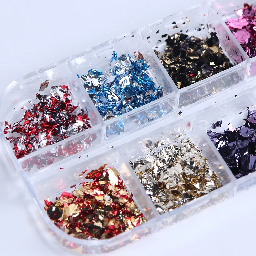 12 Grid Nail Sequins Paillette Aluminum Irregular Flakes Gold Silver Pigment Nail Art Decoration Mirror Glitter Foil Paper8497720