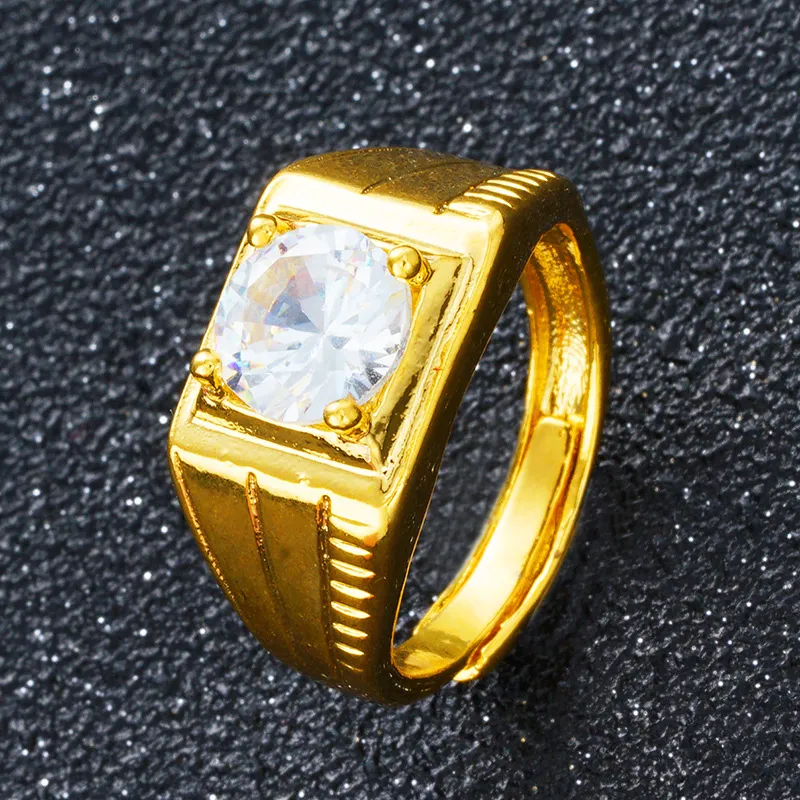 Wietnam Aluwialny Złoty Diament Gemstone Otwarte Pierścień Kobiet Plated 24K Gold Męskie Cyrkon Ring Ring Transgraniczne Modele Odzież damska Odzież