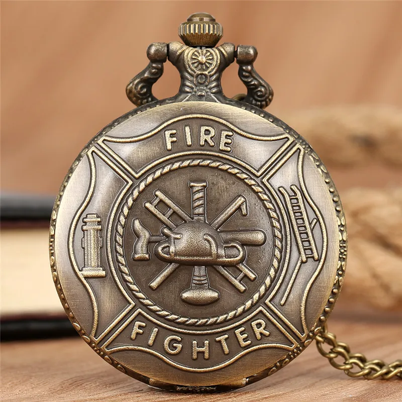 البرونز الكلاسيكي مقاتل Fire Fireman Hero التناظرية كوارتز جيب ساعة سلسلة لقلادة للرجال هدية RELOJ DE BOLSILLO2678