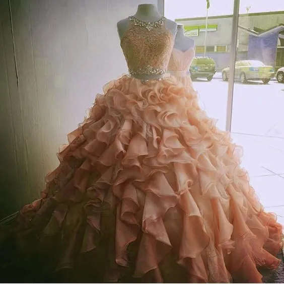 Бирюзовая две части платья Quinceanera 2019 Скромные бусины кристаллы маскарадное платье для бала платье Sweet 16 Girls vestidos de 15 Anos 325W