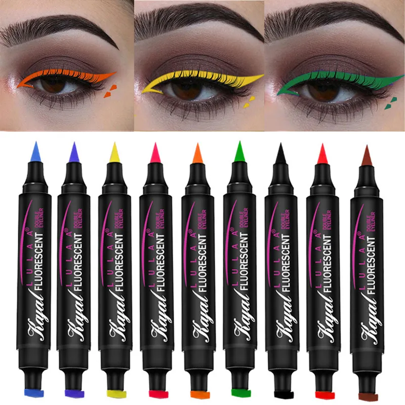 Podwójny Oskrzydlony Neon Eyon Ciekły Fluorescencyjne Luminous Kolorowe Pieczęć Znaczek Eye Liner Pen Wodoodporny Długotrwały Zielony Makeup Ołówek