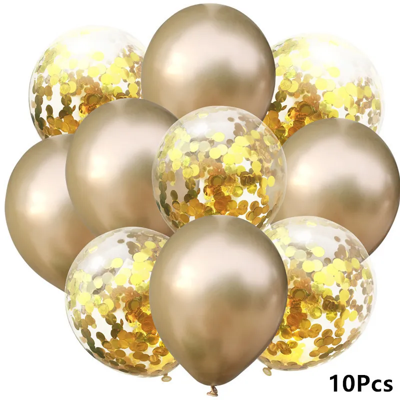 10 Stück gemischte Gold-Hochzeitsballons aus Metall, Konfetti-Luftballons, Geburtstagsparty-Dekorationen, Event-Partyzubehör