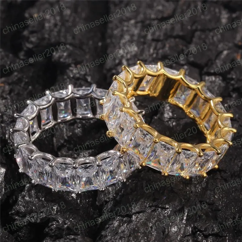 Iced Out Hiphop CZ Stone Ringen Bling 18 K Vergulde Diamant 925 Sterling Zilveren Ring Heren Hip Hop Jewelry275J