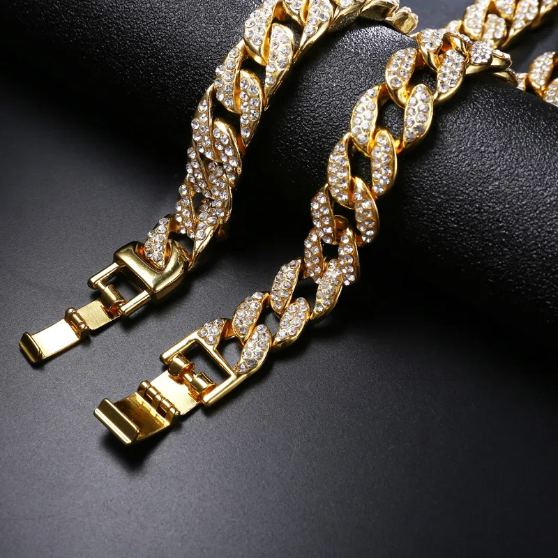 18K Gold Kubanische Kette Armbänder für Männer Hip Hop 14mm 23cm Iced Out Kristall Miami Armband The Hip Hop King Schmuck Armreifen Gift212i