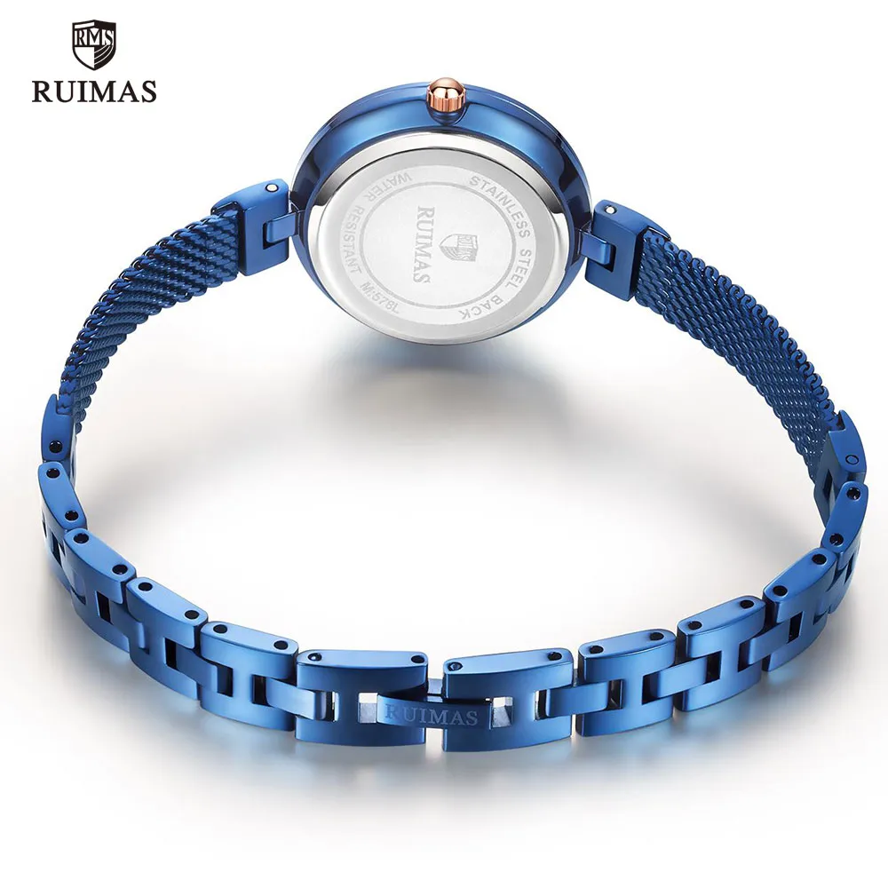 RUIMAS Women's Simple Analog Blue Watches Luxury Top Brand Quartz Watch Ladies Woman Water Resistant Wristwatch Relogio Girl 270I