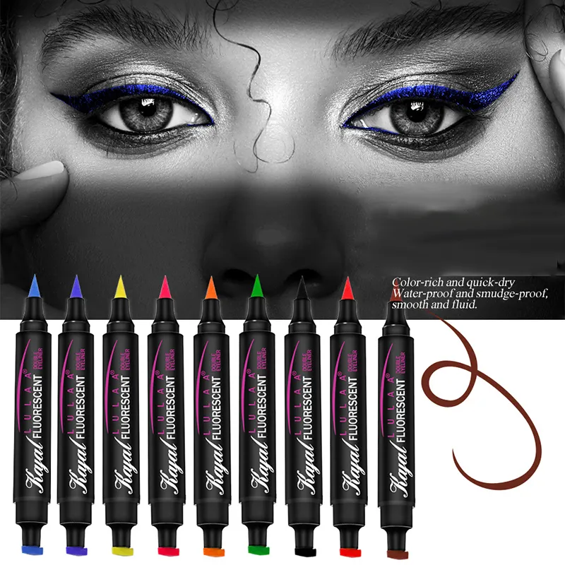 DoubleEnd Winged Eyeliner Eyeliner Líquido Fluorescente luminoso luminoso selo de vedação LAVELO DE PENO DE PENO DE PENA VERMULAÇÃO DURAS DURAS DURA