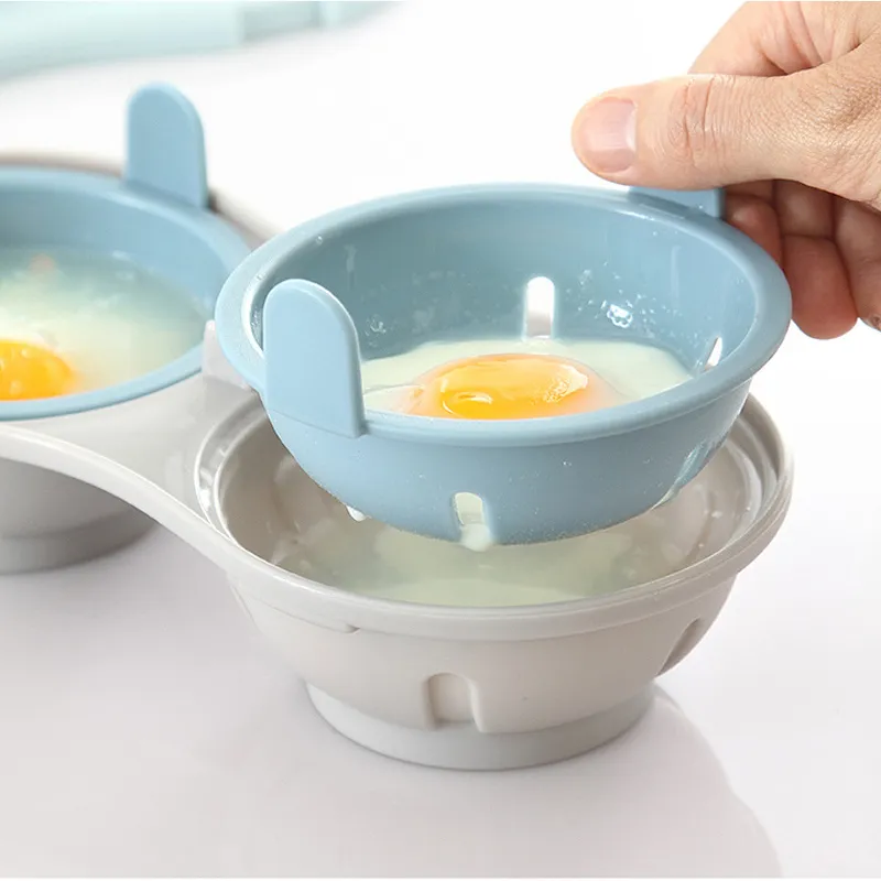 Forno uova in camicia a microonde BPA Lavabile in lavastoviglie Doppie grotte Macchina uova in camicia Doppie tazze Cuocitore uova Gadget da cucina a vapore238d