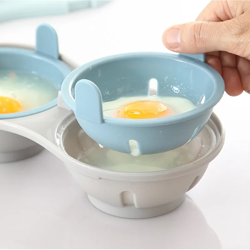 Mikrovågsäggsägg Poacher BPA Diskmaskin Säker dubbla grottor Poached Egg Maker Double Cups Egg Cooker ångare Kök Gadget226m