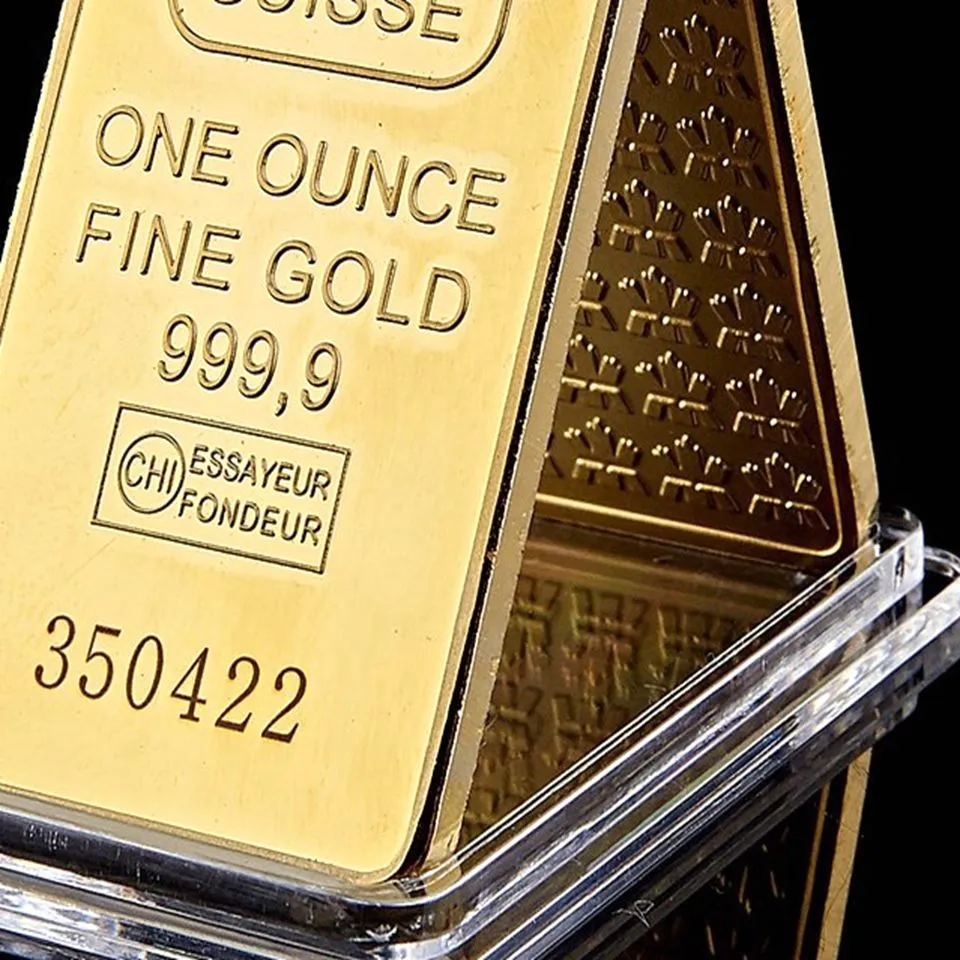 5st 24K Arts and Crafts Gold Plated One Ounce Fine 9999 Magnetic Credit Suisse Bullion med olika siffror5776749