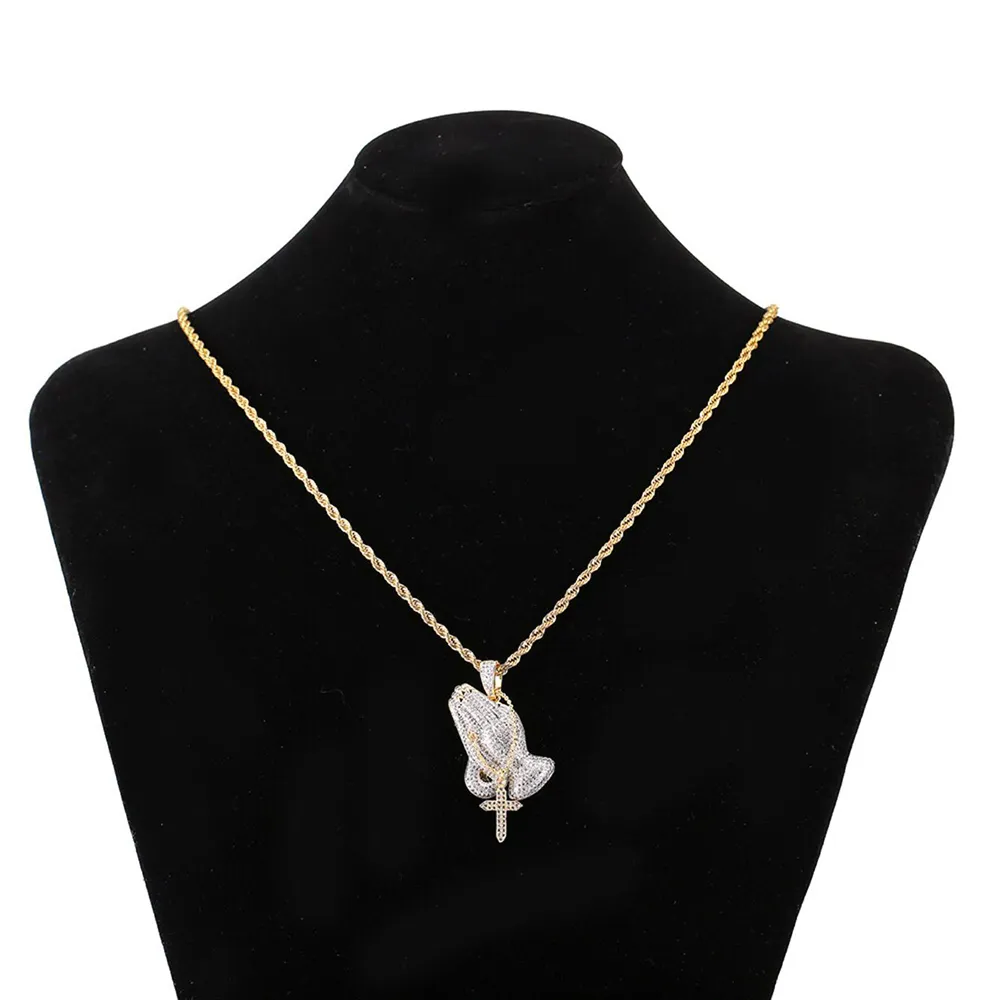 Мужское многослойное ожерелье золотого и серебряного цвета с крестом, цепочка Иисуса Девы Марии, подвеска в виде молящейся руки, ожерелье, подарок на Пасху J256p