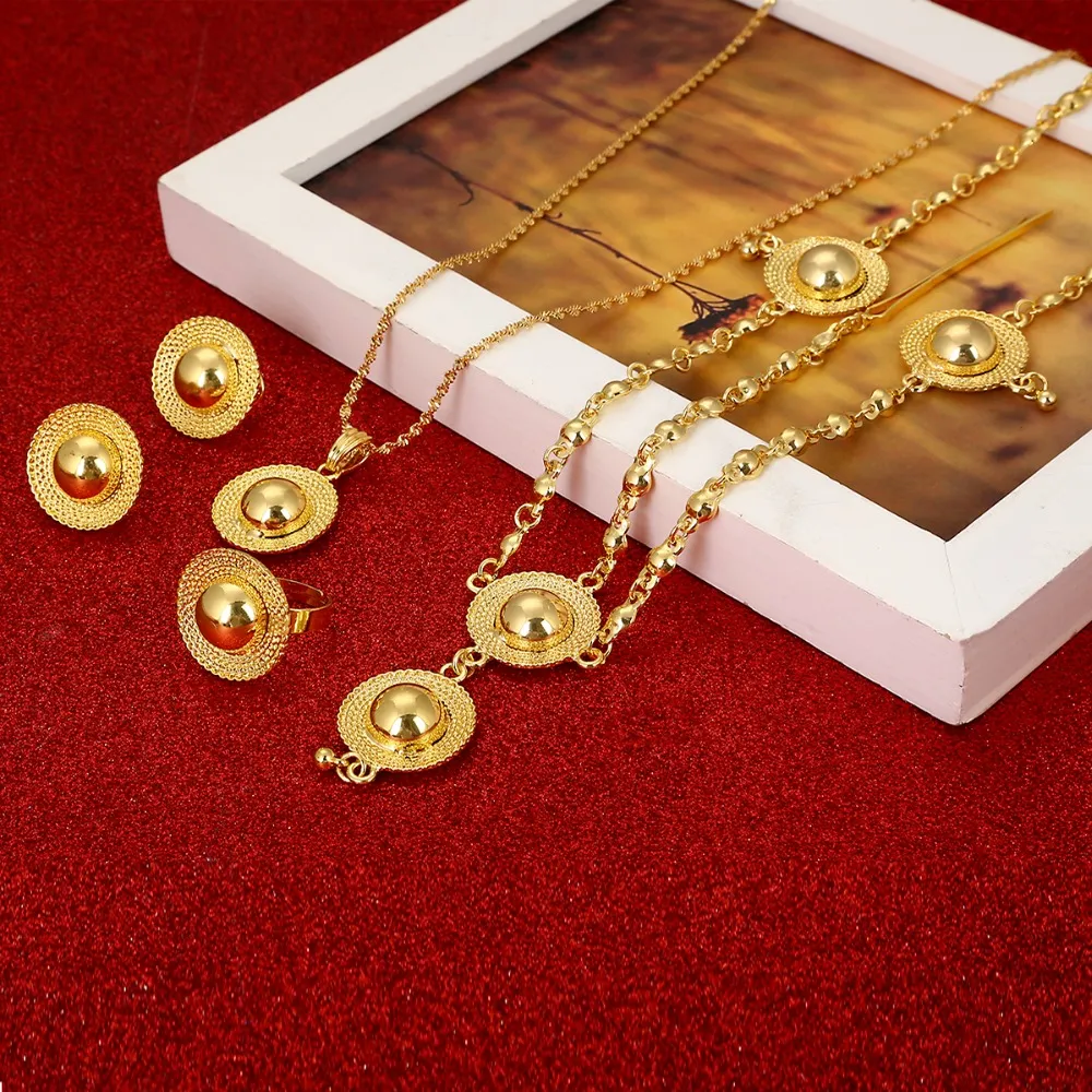 Conjuntos de joias etíopes cor dourada Habesha pingente colares brincos pulseiras presentes de casamento africanos Eritrean2217