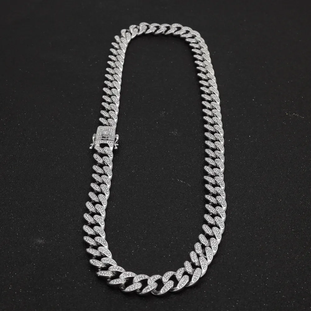 13 mm Miami Cuban Link Łańcuch Złota Srebrna Naszyjka Zestaw Bransoletki Zestaw Kryształowy Rhinestone Bling Hip Hop For Men2195