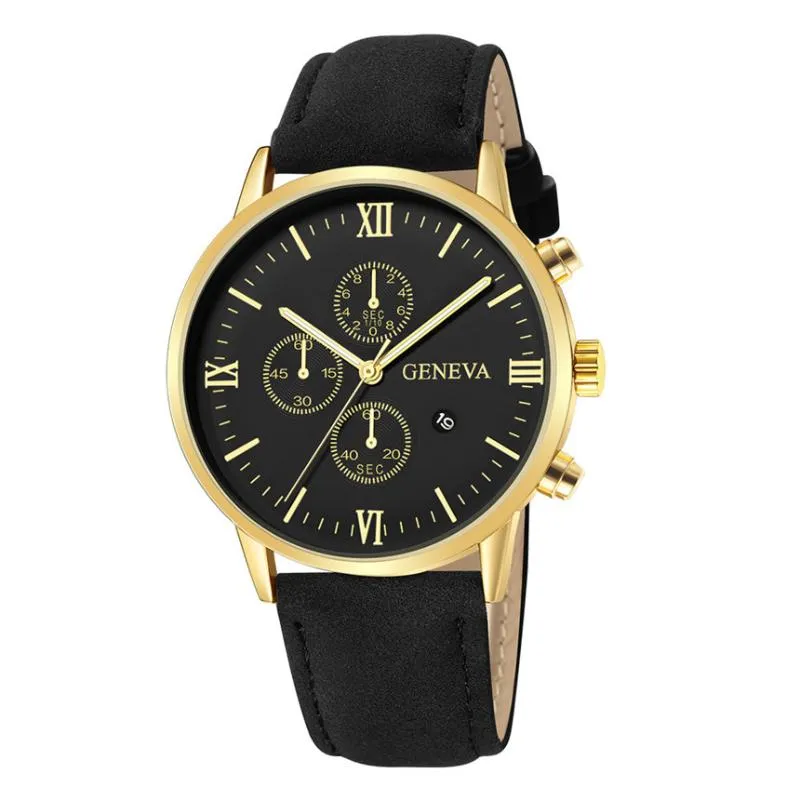 Mode genève hommes Date boîtier en alliage en cuir synthétique analogique Quartz Sport montre mâle horloge haut Relogio Masculino2814