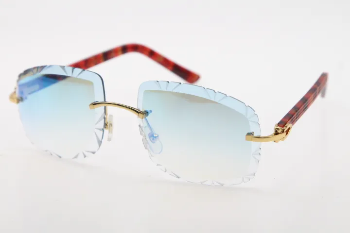 НОВИНКА Продажа солнцезащитных очков без оправы с бриллиантовой огранкой 3524012-B Мраморные красные очки-планки мужские и женские Модные металлические очки унисекс 18K Gol290C