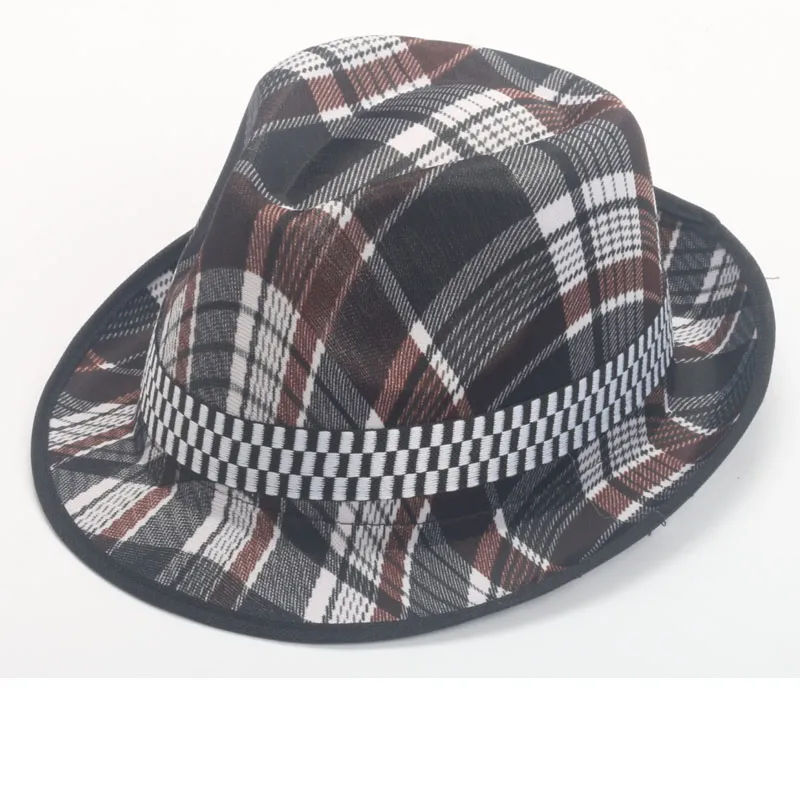2020 été papier Polyester court rouleau bord Jazz chapeau femmes Plaid décor melon chapeaux hommes Panama plage casquette Parent-enfant chapeau