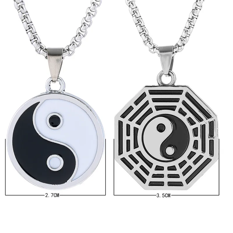 New Stainless Steel Yin Ying Yang Pendant Necklace Black White Necklace Men PU Leather Necklaces Jewelry Vintage269j