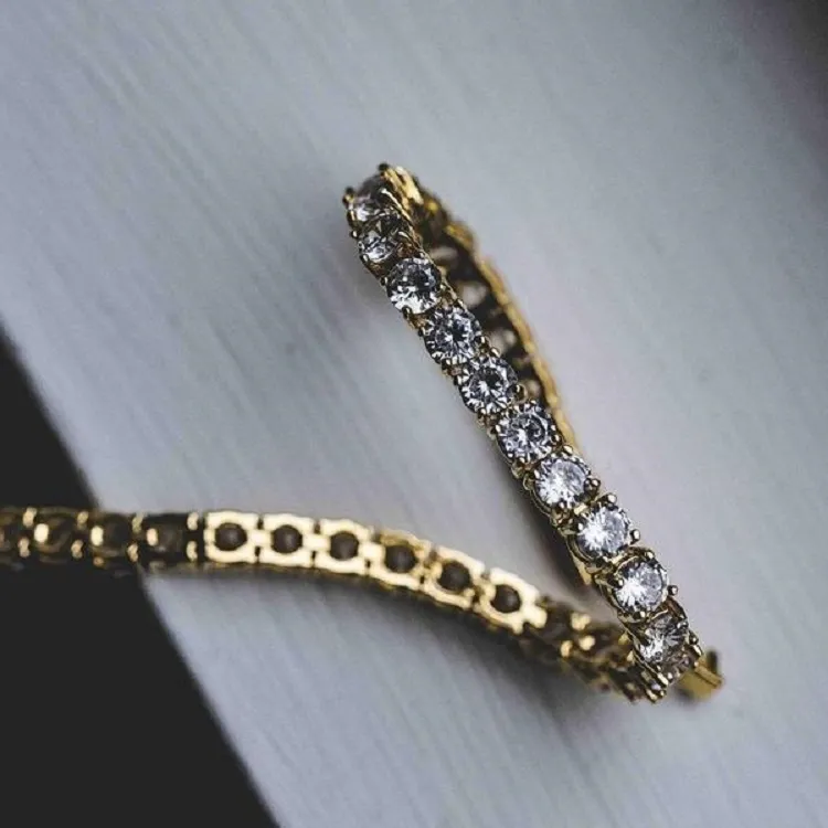 Męskie mrożone bransoletka Hip Hop Bransoletka Criconia Triple Block Sain Bracelets Jewelry Bling 1 rzędu sześcien Diamond Mężczyzn Bracelets Party1926023