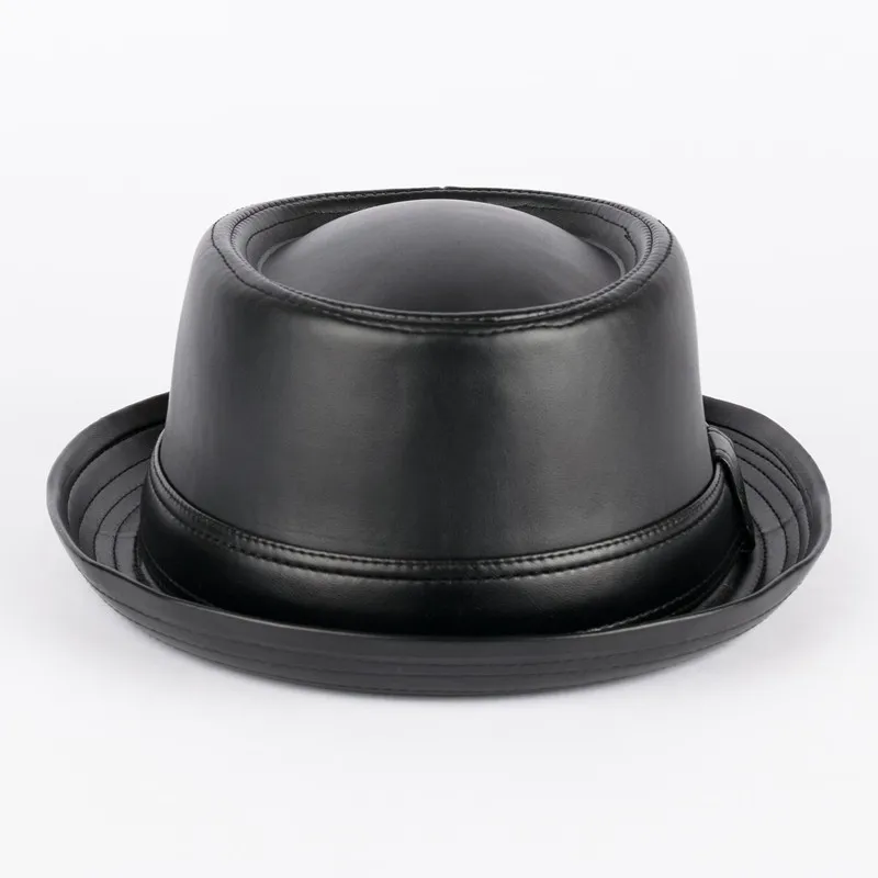Fashion Unisex Faux Leather Pork Pie Hat Classics Gentleman Flat Top Fedora Cap7255852