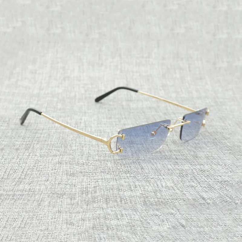 Vintage Rimless Square C Wire Solglasögon män oculos skugga diamant skärande metall ram ovala gafas kvinnor för strandkörning4014323