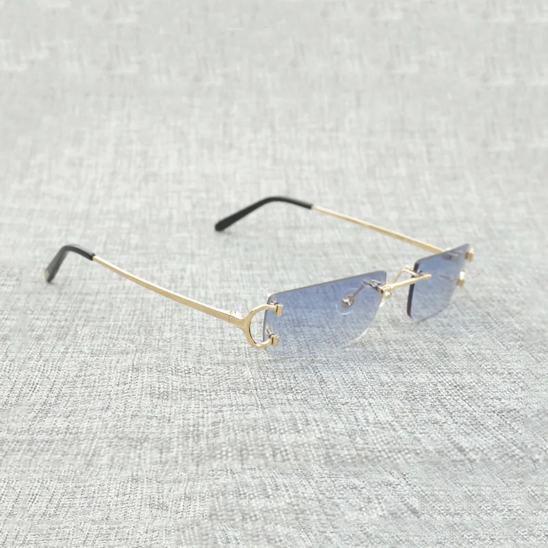 Vintage Rimless Square C Wire Sunglasses Men Oculos Shade Diamond Cutting Metal Frame Oval Gafas Women for Beaching Driving4014323