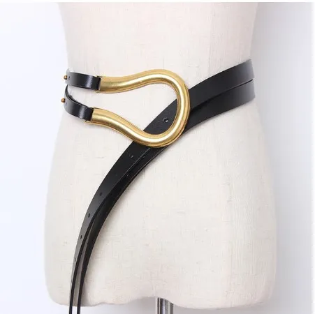 New Fashion Soft Faux Leather Belts Women Big Alloy Buckle Thin Double Layer Waistbands Shirt Knotted Belt Long Waist Belts 20202254