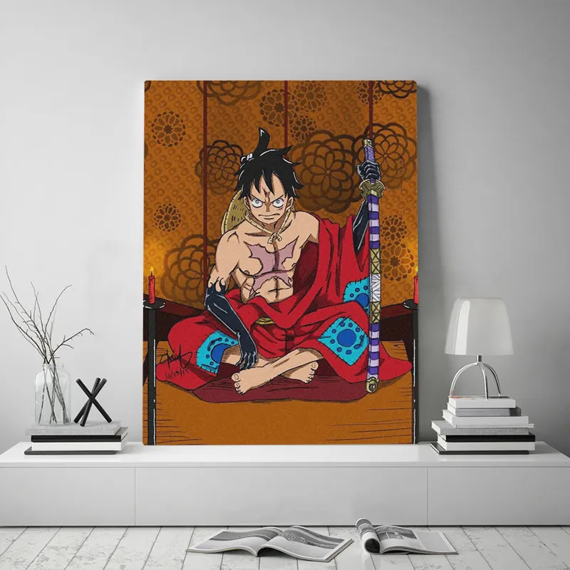 Cappello di paglia Rufy One Piece Anime Canvas Poster Pittura Decorazione di arte della parete Soggiorno camera da letto Studio Decorazione della casa Stampe6057957