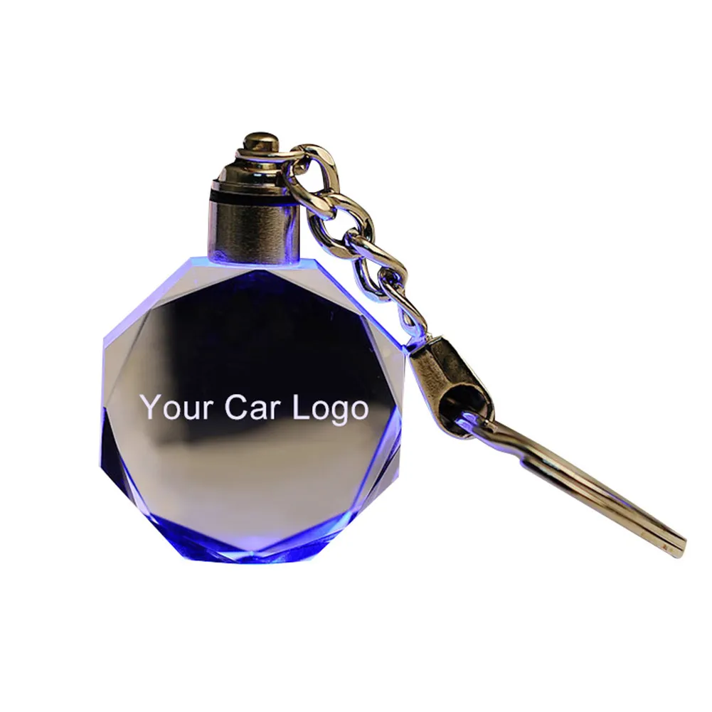 Модный красочный светодиодный светящийся брелок для ключей из граненого стекла, автомобильный брелок для ключей, держатель для ключей для VW Ford BMW2208783