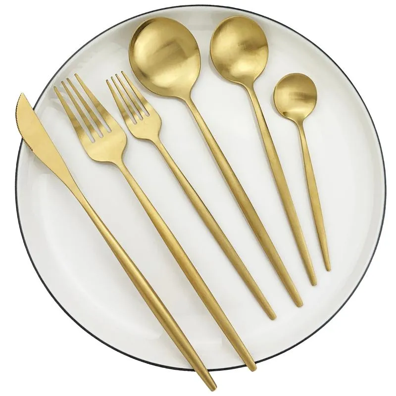 1 2 مجموعة من أدوات المائدة الذهبية مجموعة سكين شوكة ملعقة Flatware 304 من الفولاذ المقاوم للصدأ أدوات المائدة الفضية المطبخ المطبخ 270K