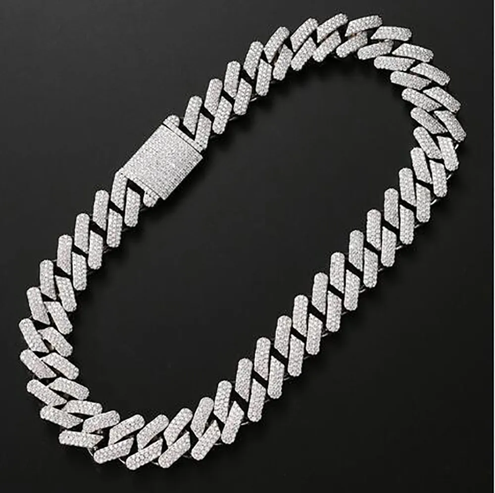 20mm Diamond  Prong Cuban Link Chain Choker Necklace &Bracelets 14k White Gold Iced Icy Cubic Zirconia Jewelry 7inch-24inch Cuban Chain