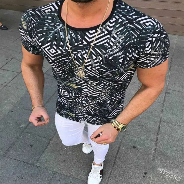 EBaihui 2021 European and American Casual T shirt Trend Men039s Clothing Summer Printed Round Neck Slim Shortsleeved Men0393891805