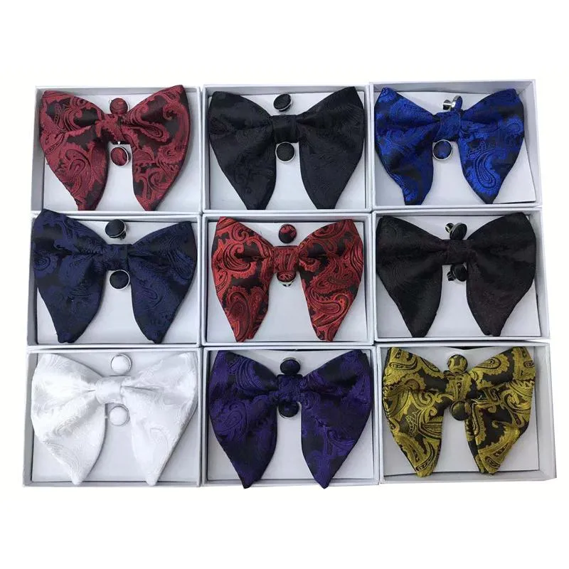 Fashion High-Dend Print Ribbon Bow Ties for Men Suits Coll Collier Bow Ties Cuff Links Pocket Pocket Toule Set 223L