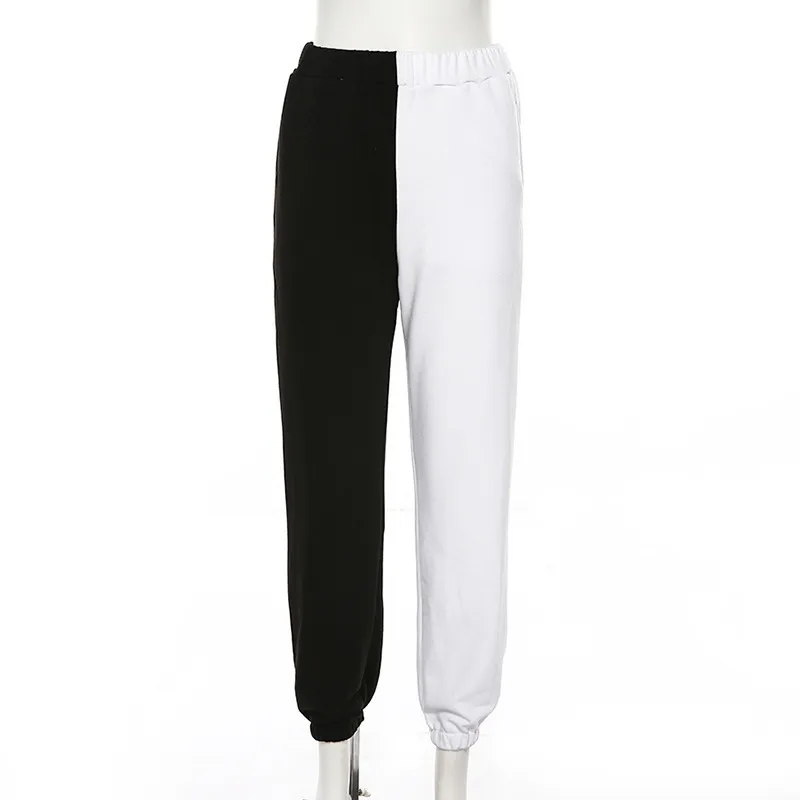 Joggers taille haute noir d'hiver pour la sueur casual coréen baggy color block pantalons femmes blanc T200422
