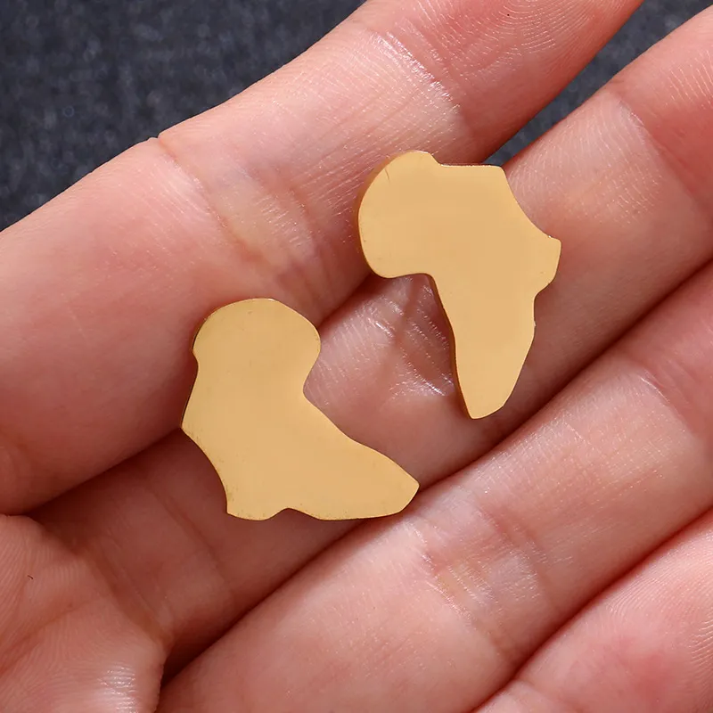 Mini Africa Map Stud Earrings Silver Color/Gold Color African Earrings Small Ornaments Traditional Ethnic Gifts Stainless Steel Jewelry