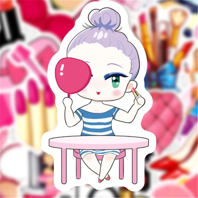 5 세트 = 핑크 소녀 메이크업 향수 병 방수 PVC 트롤리 케이스 스티커