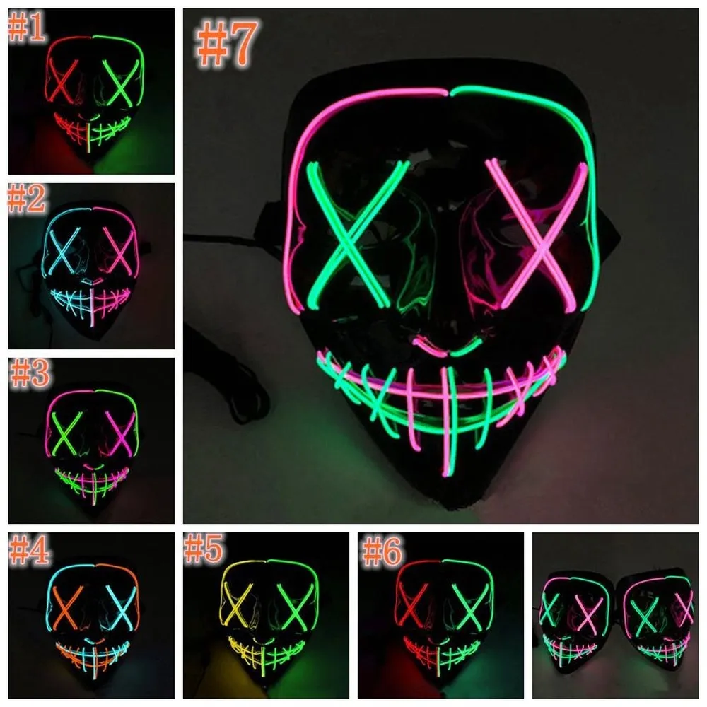 7 Stili Halloween LED Glowing Mask Mask Party Cosplay Máscara de Halloween Club Club Lighting Bar Scary Masks Party Halloween Mask