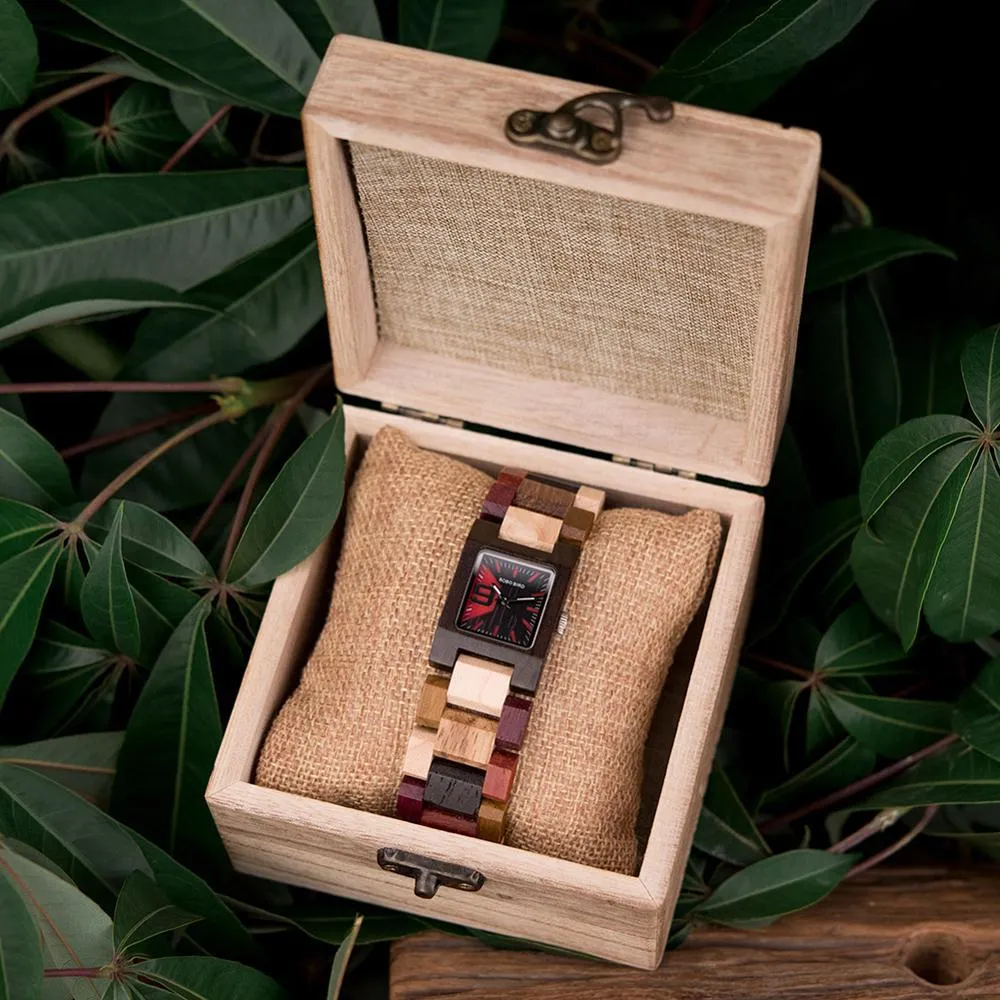 BOBO BIRD 25 мм Маленькие женские часы Деревянные кварцевые наручные часы Часы Подарки подруге Relogio Feminino в деревянной коробке CX20072234n