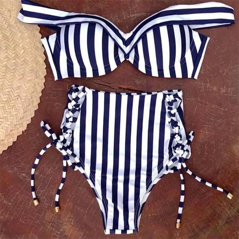 Bikinis 2020 Kvinnor Set Push Up Female Two Piece Randig badkläder Swim Separat baddräkt Brasiliansk sexig baddräkt Röd blå8730693